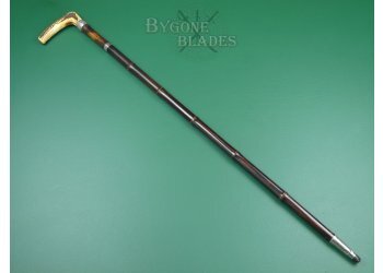 19th Century Antler Handle Sword Cane. Etched Double-Edged Blade #3