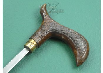 Antique German Sword Cane. Oak Leaf Carving. #2301001 #9
