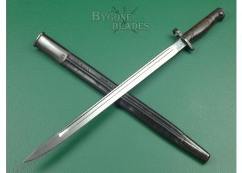 British 1907 bayonet. Rare double stitched scabbard