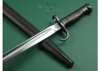 British 1907 Pattern Mk I Hooked Quillon Bayonet. Rare Mk I Internal Chape Scabbard. Unit Marked #3
