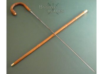 British 19th Century Bamboo Root-Ball Sword Cane. Solingen Blade #1