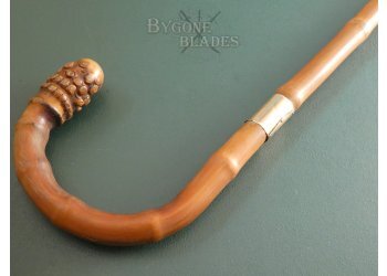 British 19th Century Bamboo Root-Ball Sword Cane. Solingen Blade #7
