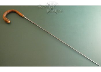 British 19th Century Bamboo Root-Ball Sword Cane. Solingen Blade #8