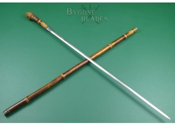 British 19th Century Root-Ball Sword Cane. Double-Edged Blade. #2106006 #1