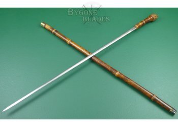 British 19th Century Root-Ball Sword Cane. Double-Edged Blade. #2106006 #2