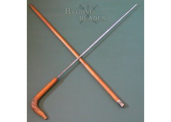 British Root Ball Sword Cane. Unusual Forged Blade #3