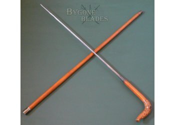 British Root Ball Sword Cane. Unusual Forged Blade #4