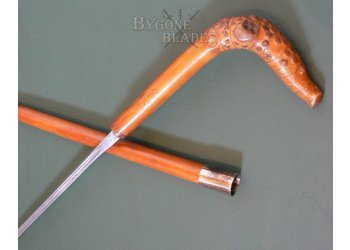 British Root Ball Sword Cane. Unusual Forged Blade #6