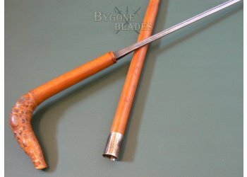British Root Ball Sword Cane. Unusual Forged Blade #7