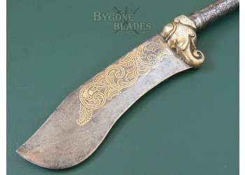 Indian 19th Century Bhuj. Kuttai Sword. Elephant Knife. Sindhi Cavalry Axe-Sword #8
